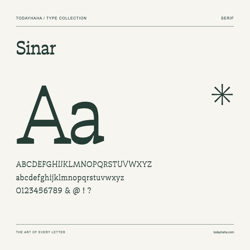 Sinar — Font specimen with uppercase and lowercase letters and numbers