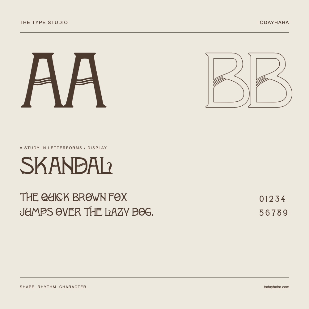 Skandal — Buchstabenstudie mit Beispielsatz und Ziffern