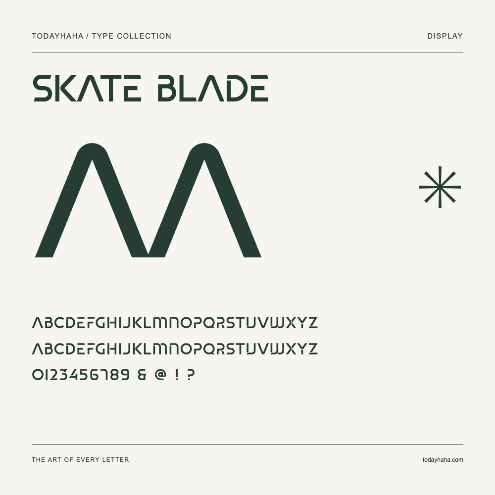 Skate blade — Schriftmuster mit Großbuchstaben, Kleinbuchstaben und Ziffern
