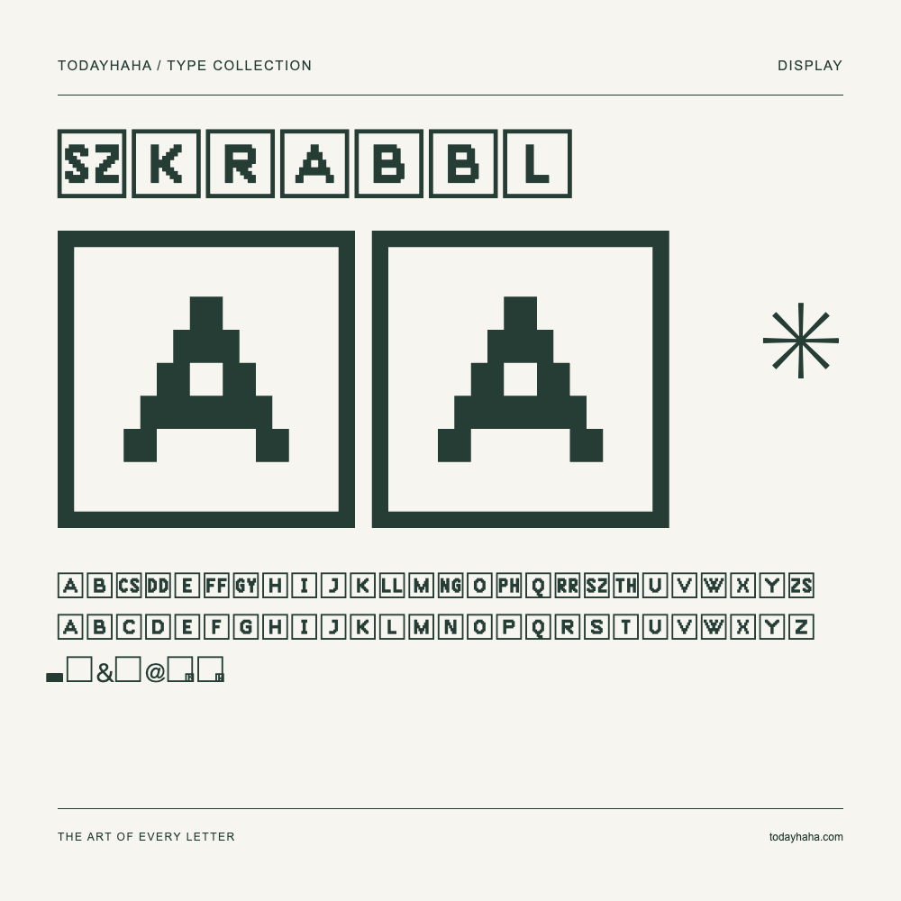Skrabbl — Spécimen avec majuscules, minuscules et chiffres