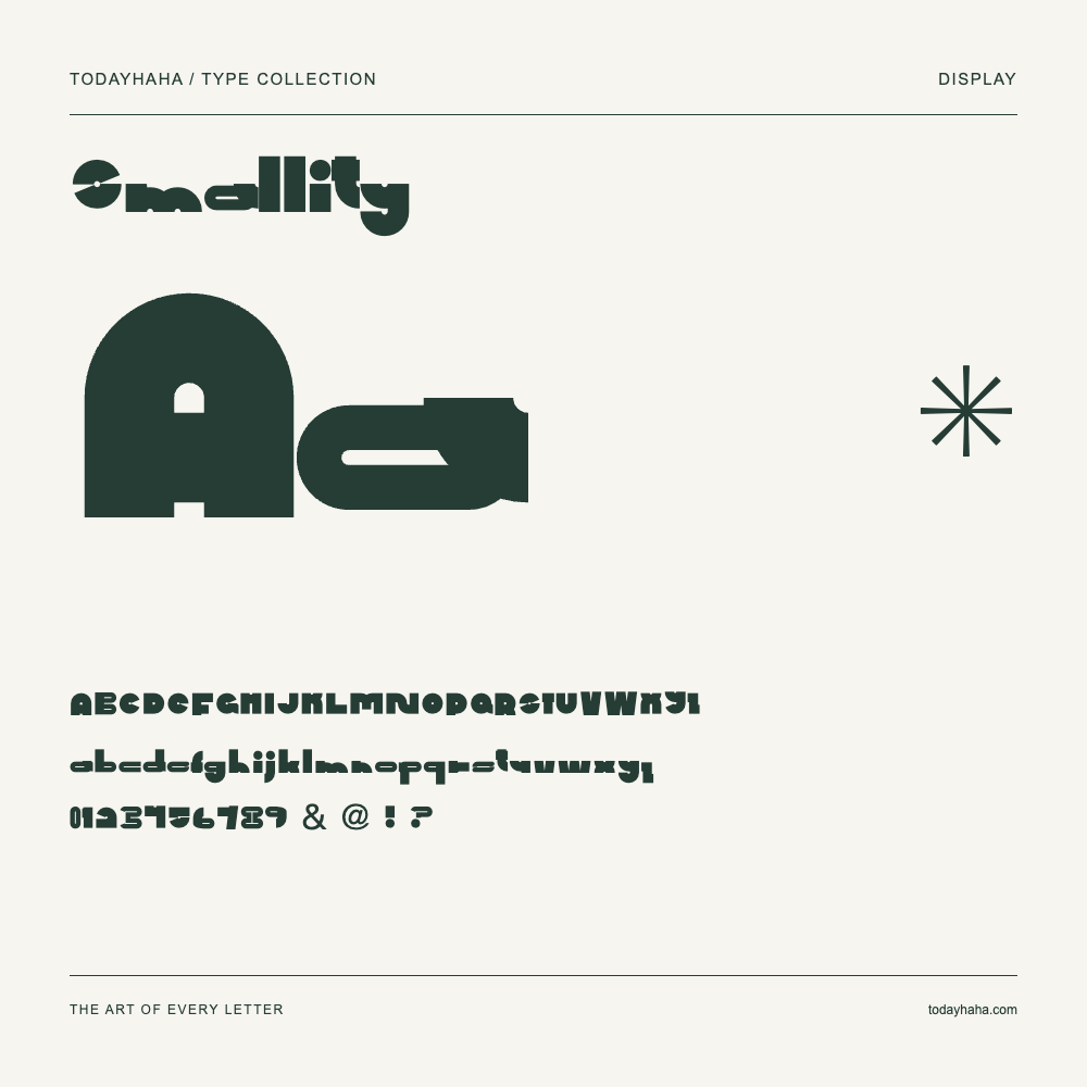 Smallity — Schriftmuster mit Großbuchstaben, Kleinbuchstaben und Ziffern