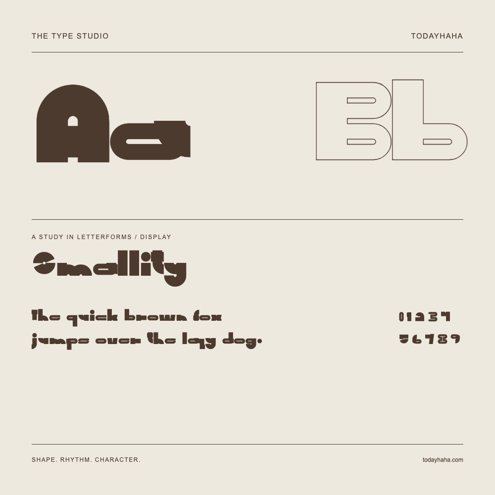 Smallity — Buchstabenstudie mit Beispielsatz und Ziffern