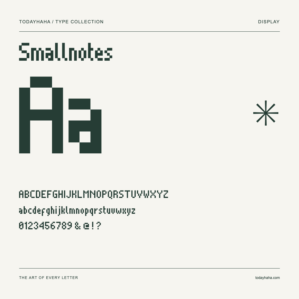 Smallnotes — Muestra de mayúsculas, minúsculas y números