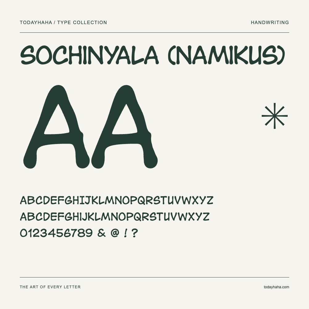 Sochinyala (Namikus) — Muestra de mayúsculas, minúsculas y números