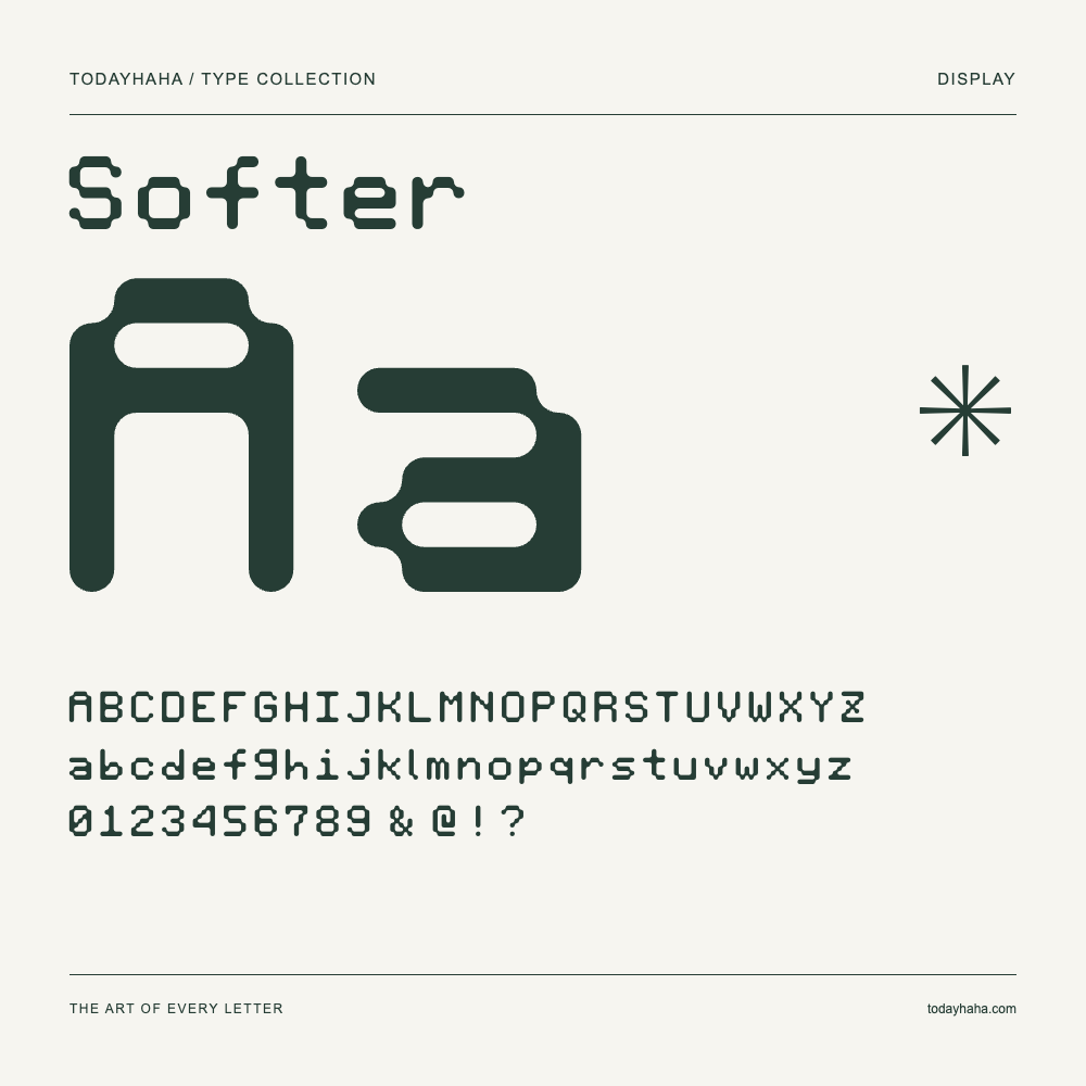 Softer — Muestra de mayúsculas, minúsculas y números