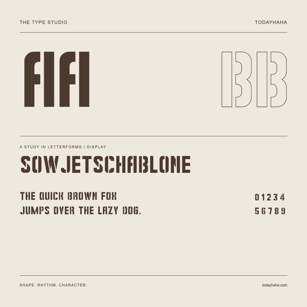 Sowjetschablone — Buchstabenstudie mit Beispielsatz und Ziffern