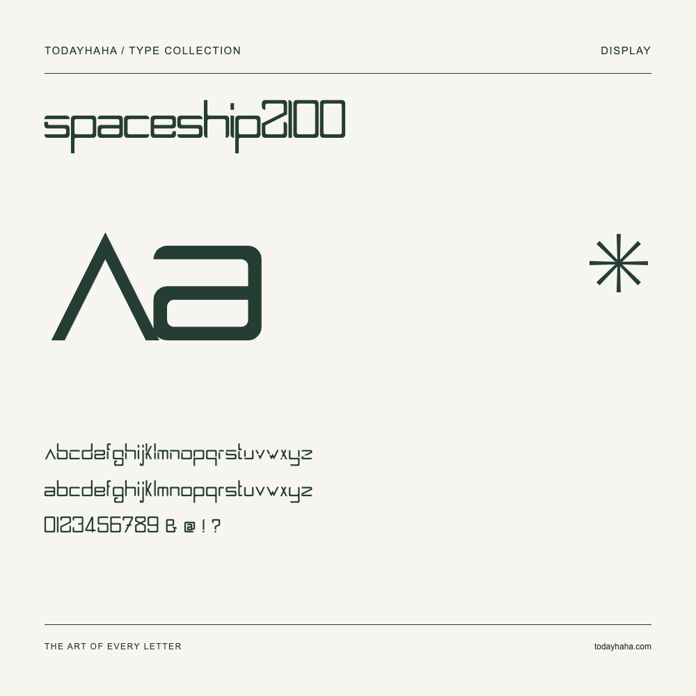 Spaceship2100 — Schriftmuster mit Großbuchstaben, Kleinbuchstaben und Ziffern
