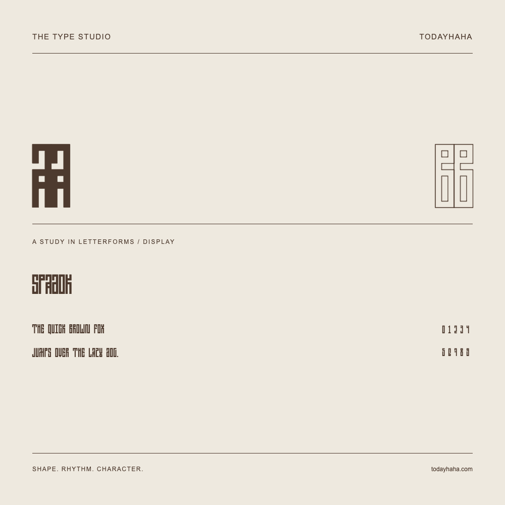 Spadok — Letterform study with sample sentence and numbers
