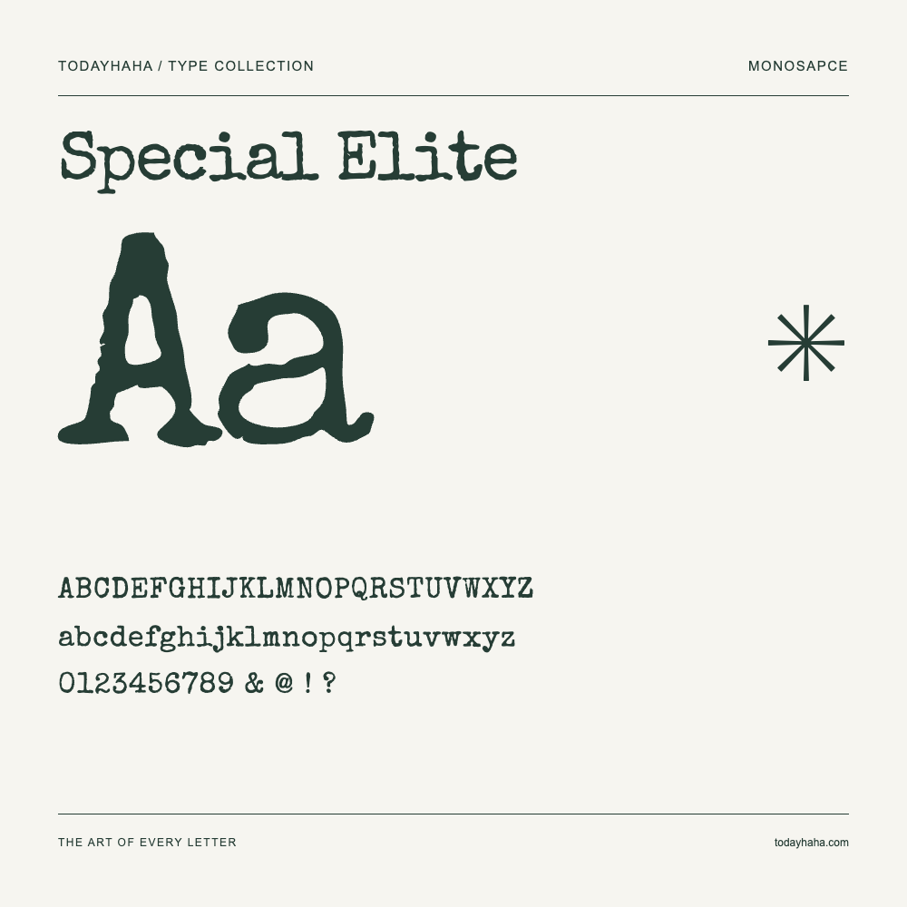 Special Elite — Font specimen with uppercase and lowercase letters and numbers