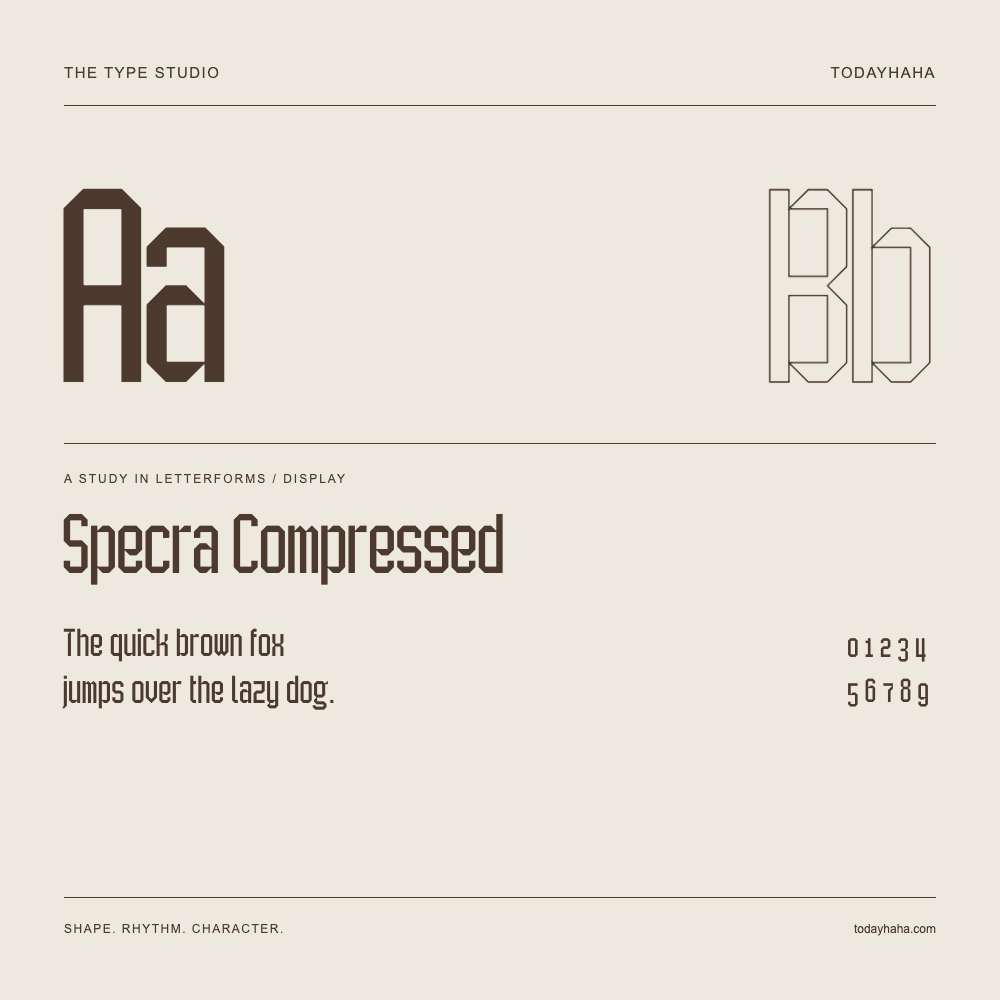 Specra Compressed — Buchstabenstudie mit Beispielsatz und Ziffern