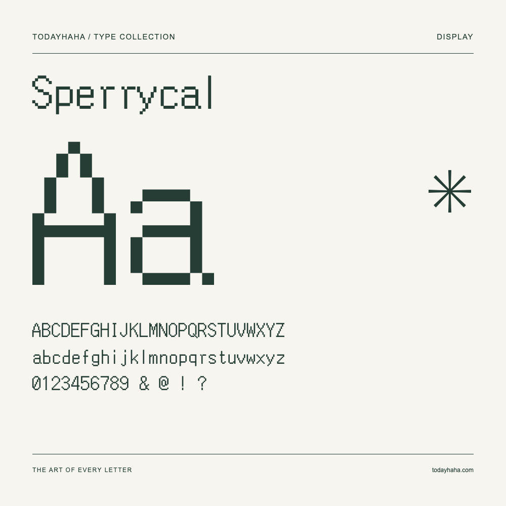 Sperrycal — Font specimen with uppercase and lowercase letters and numbers