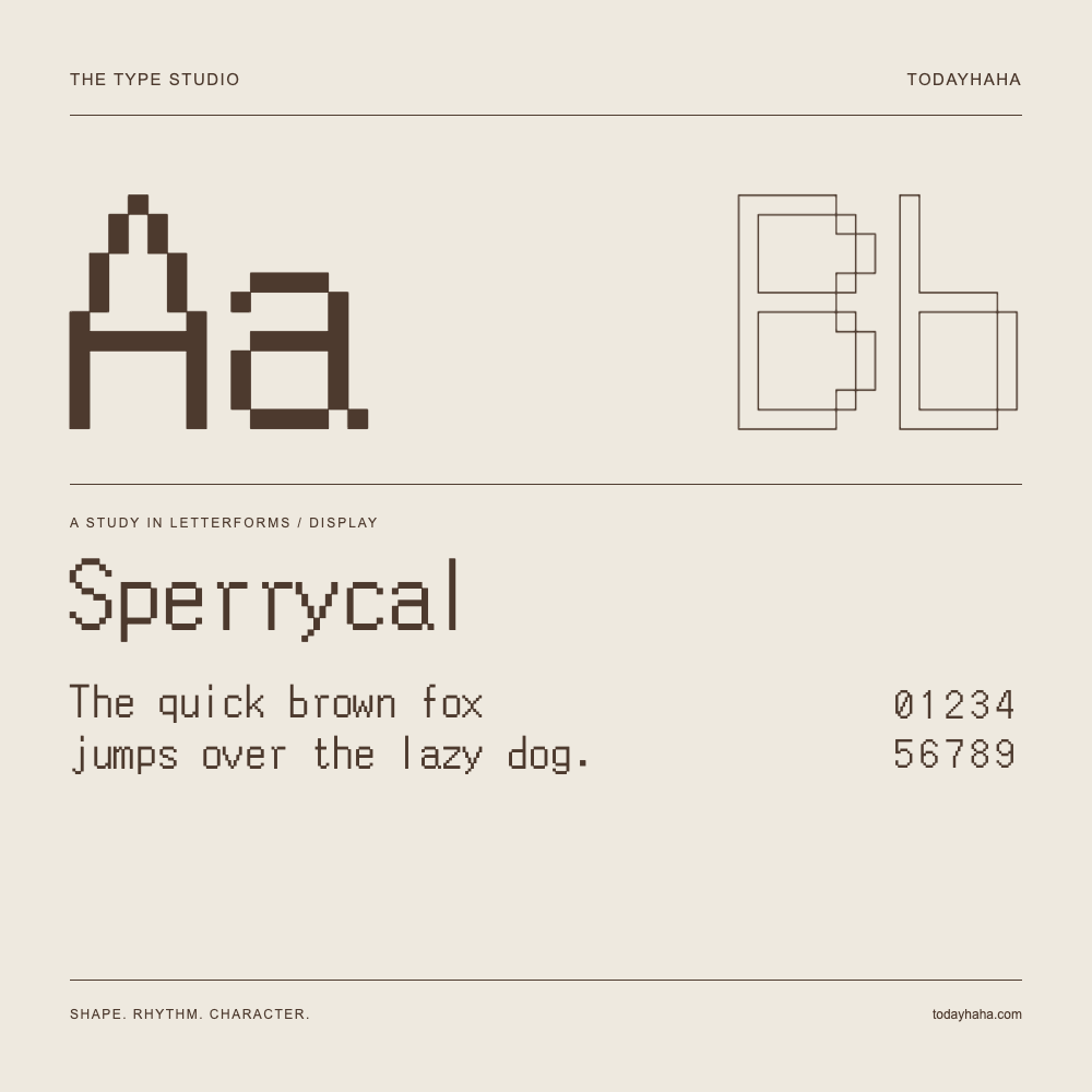 Sperrycal — Letterform study with sample sentence and numbers