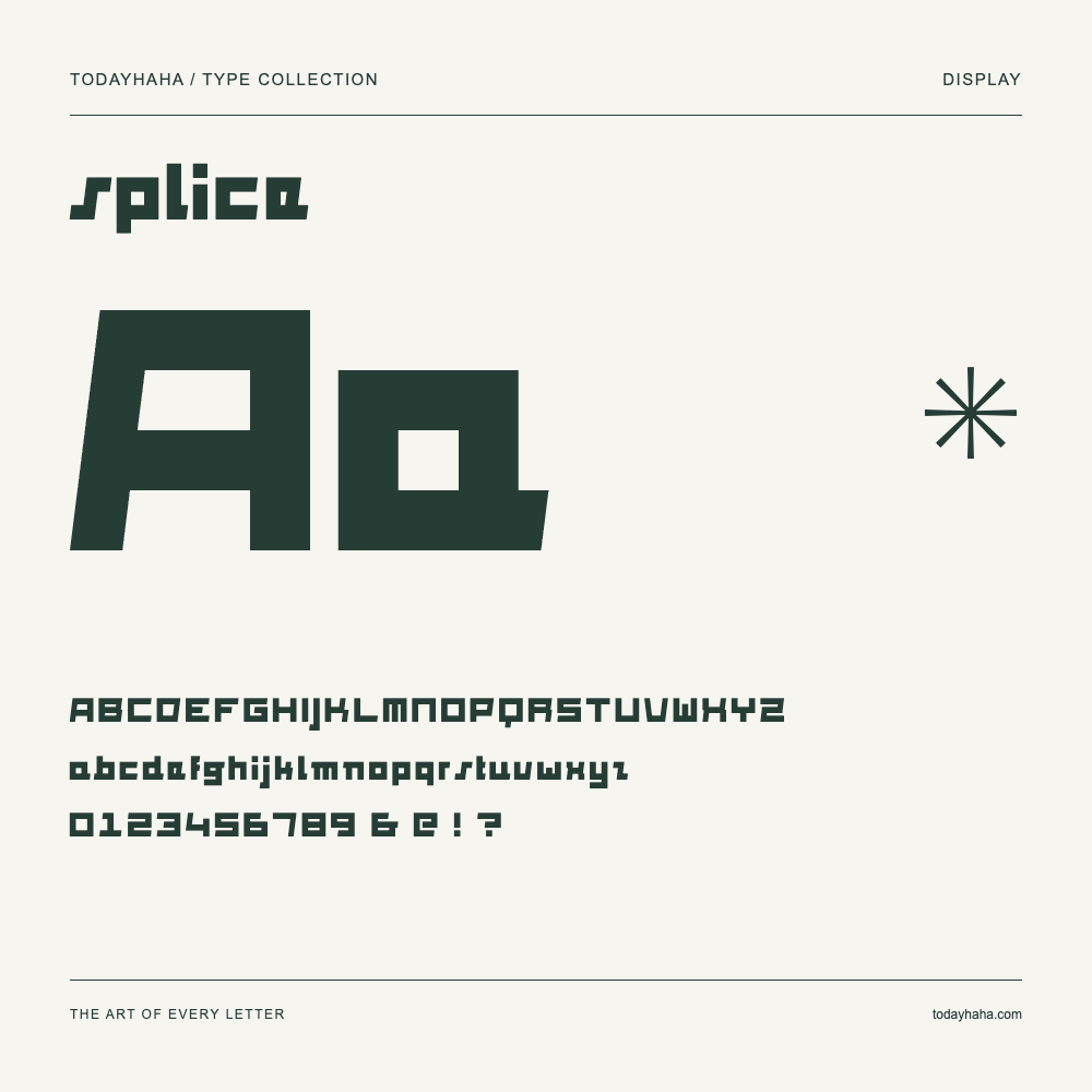 splice — Schriftmuster mit Großbuchstaben, Kleinbuchstaben und Ziffern