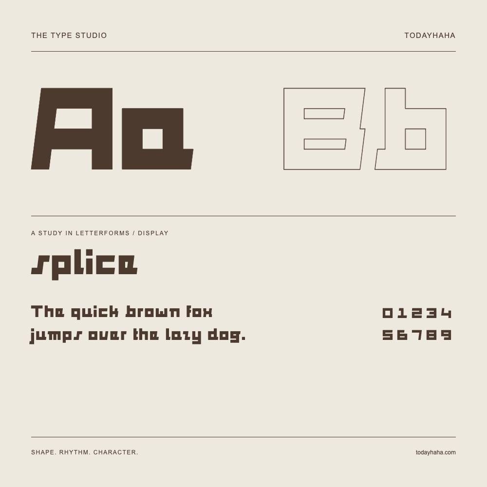 splice — Buchstabenstudie mit Beispielsatz und Ziffern