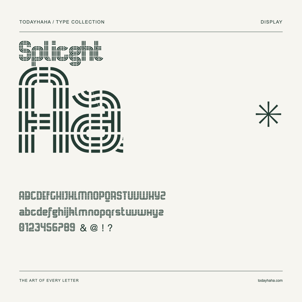 Splicght — Schriftmuster mit Großbuchstaben, Kleinbuchstaben und Ziffern