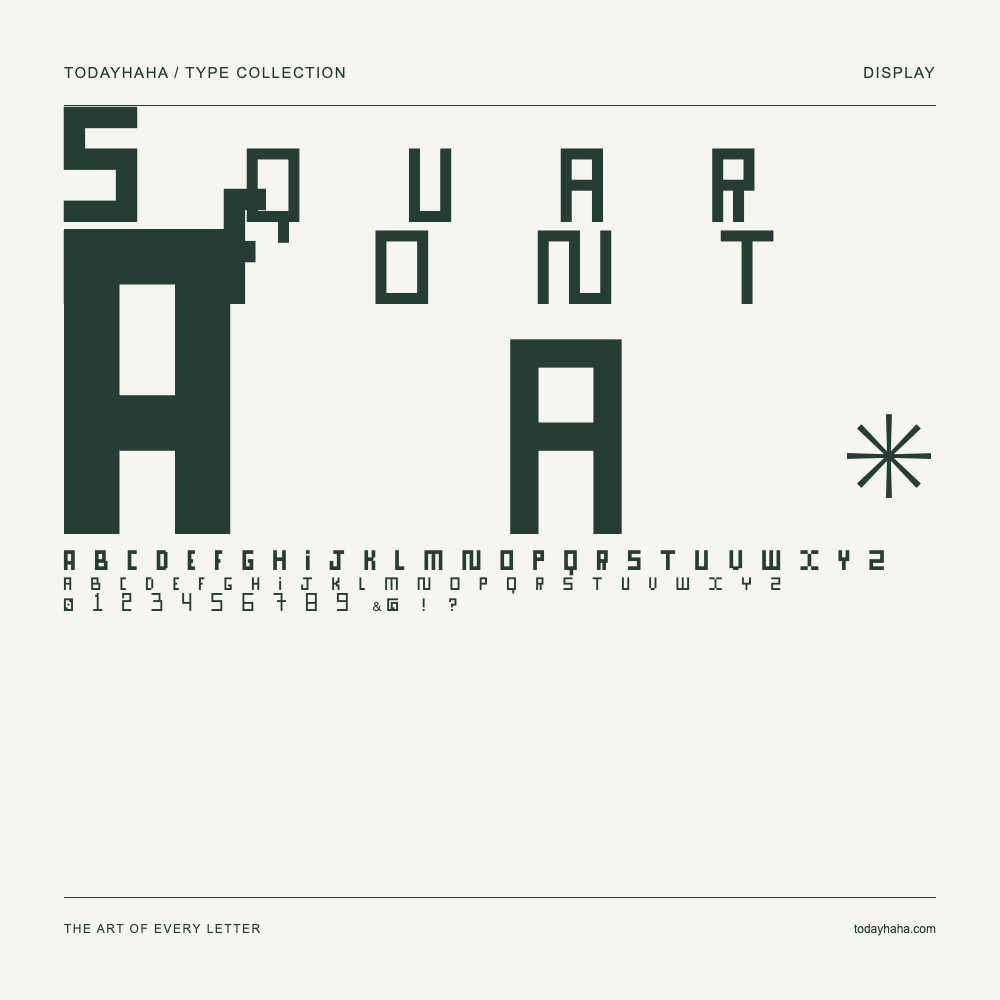 Square Font — Schriftmuster mit Großbuchstaben, Kleinbuchstaben und Ziffern