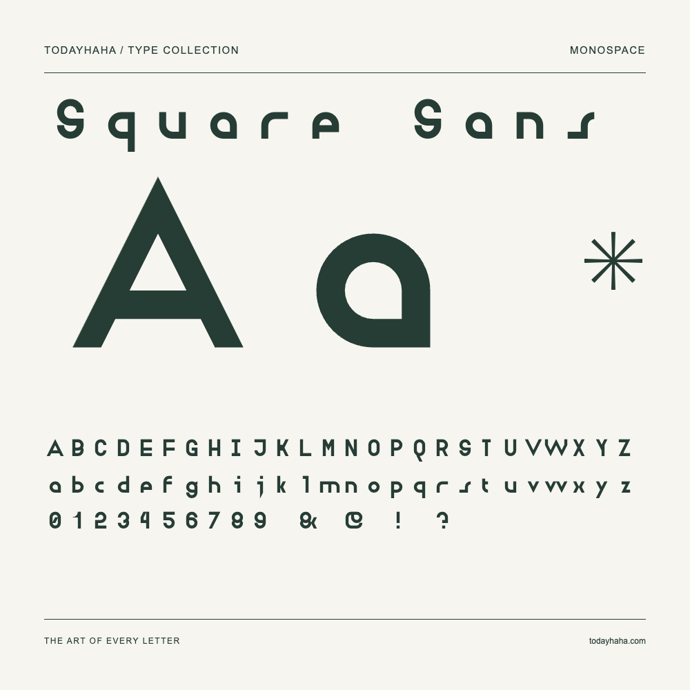 Square Sans — Spécimen avec majuscules, minuscules et chiffres