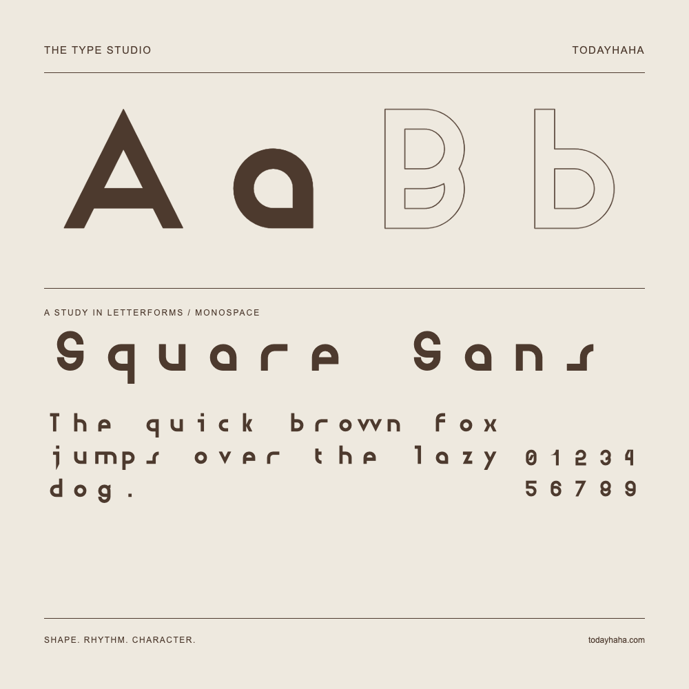 Square Sans — Étude des lettres avec une phrase et des chiffres