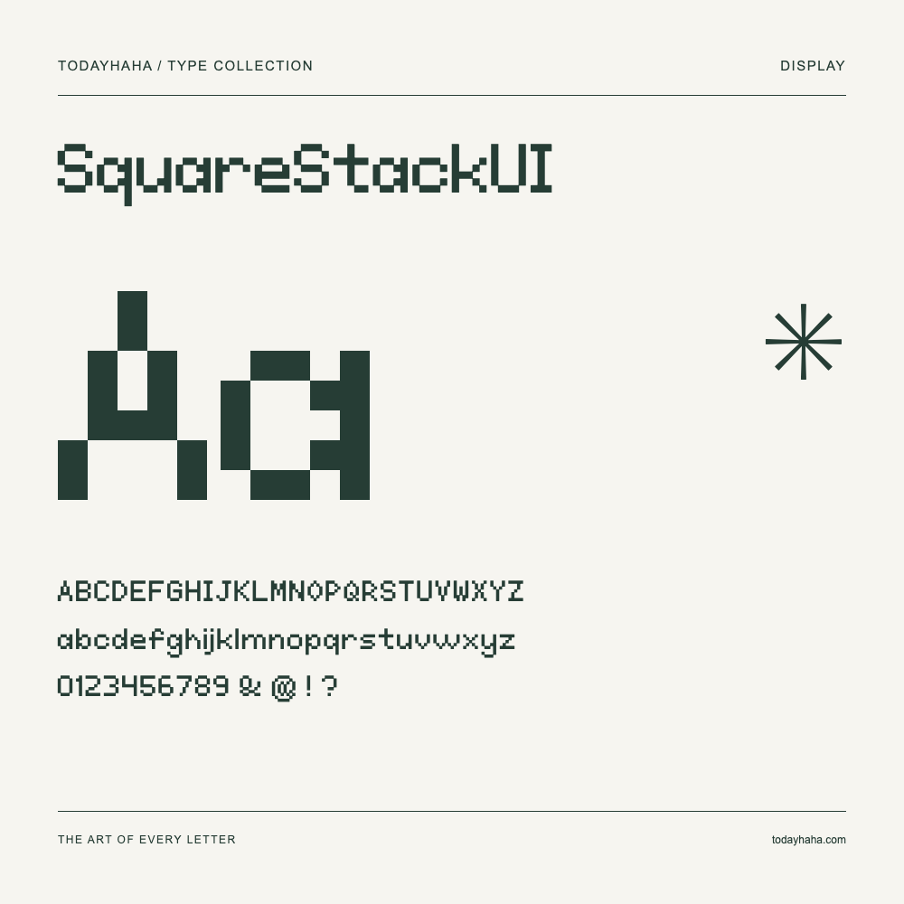 SquareStackUI — Schriftmuster mit Großbuchstaben, Kleinbuchstaben und Ziffern
