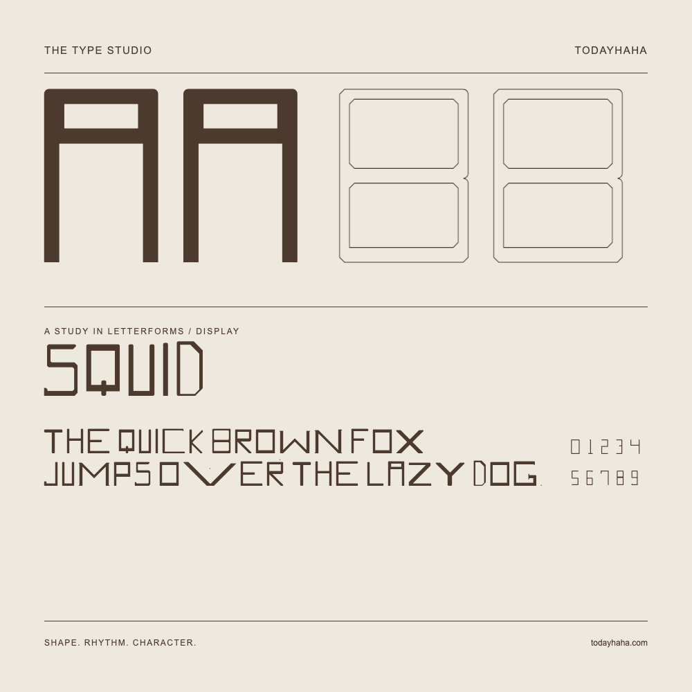 Squid — Letterform study with sample sentence and numbers