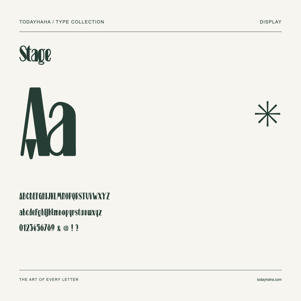 Stage — Schriftmuster mit Großbuchstaben, Kleinbuchstaben und Ziffern