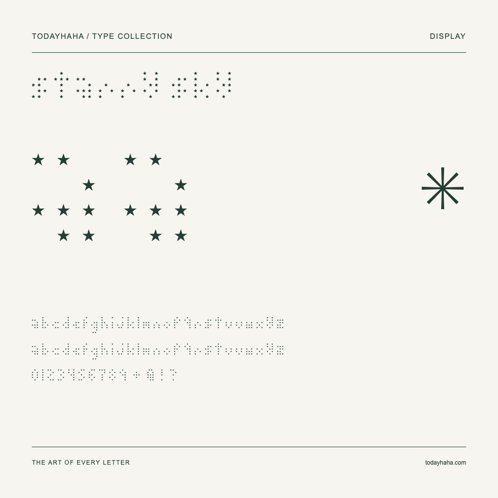 starry sky — Font specimen with uppercase and lowercase letters and numbers