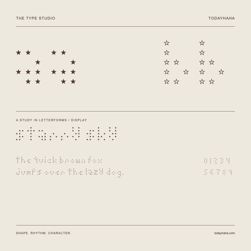 starry sky — Letterform study with sample sentence and numbers