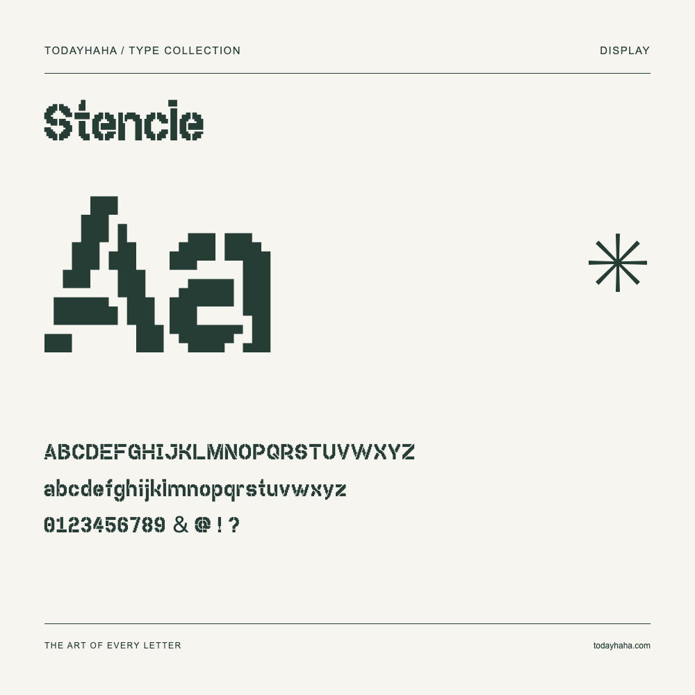 Stencle — Muestra de mayúsculas, minúsculas y números