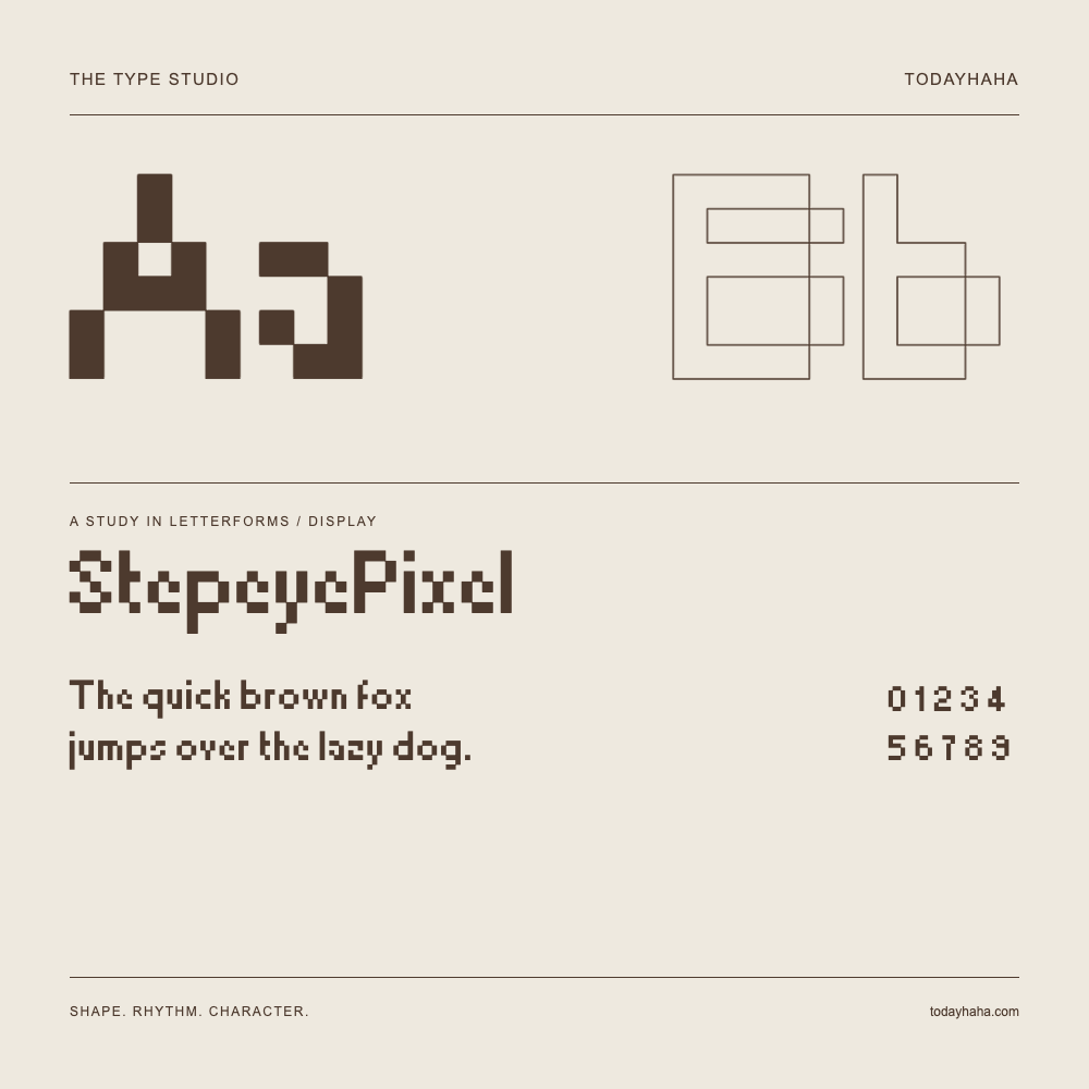 StepeyePixel — Buchstabenstudie mit Beispielsatz und Ziffern