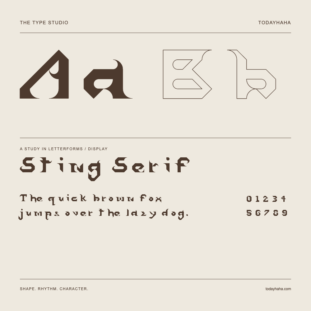 Sting Serif — Buchstabenstudie mit Beispielsatz und Ziffern
