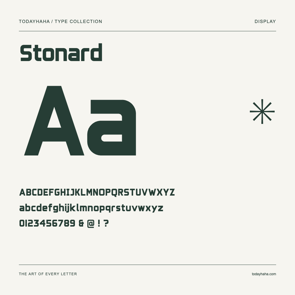 Stonard — Amostra com letras maiúsculas, minúsculas e números