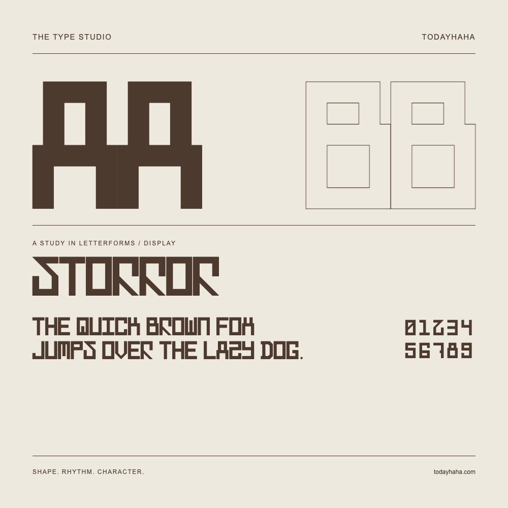 Storror — 字形展示：示例句子与数字