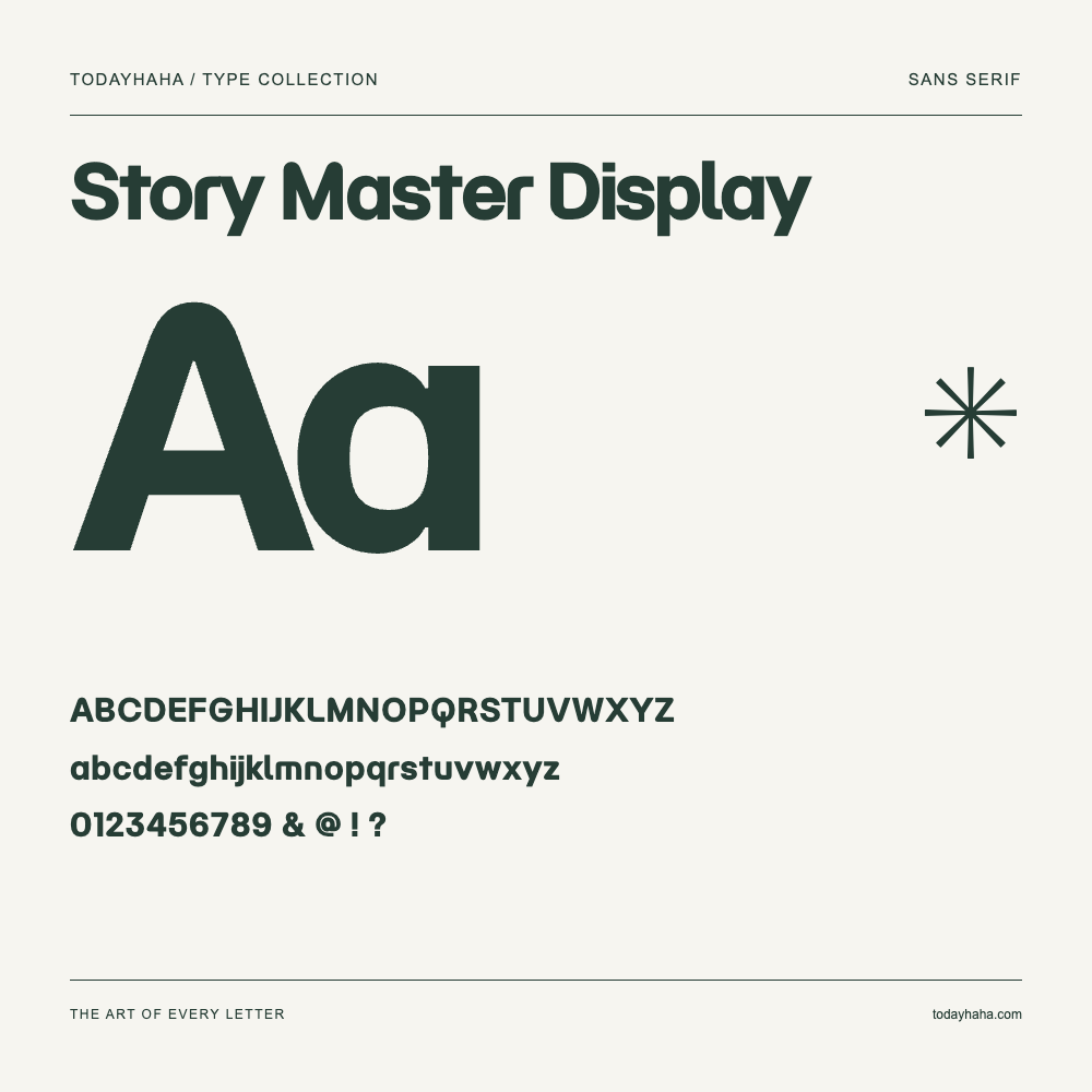 Story Master Display — Spécimen avec majuscules, minuscules et chiffres