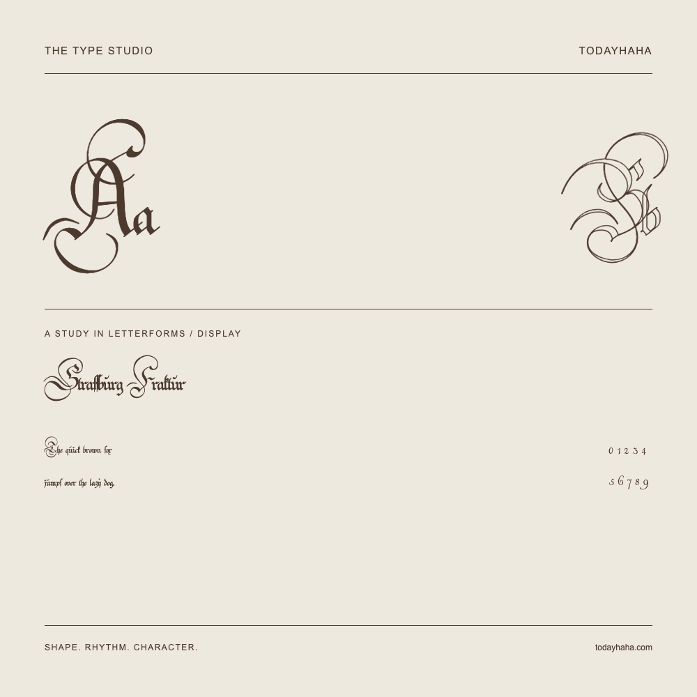 Strassburg Fraktur — Buchstabenstudie mit Beispielsatz und Ziffern