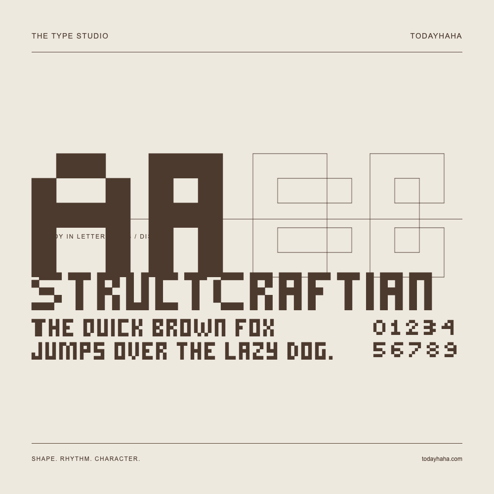 StructCraftian — Buchstabenstudie mit Beispielsatz und Ziffern