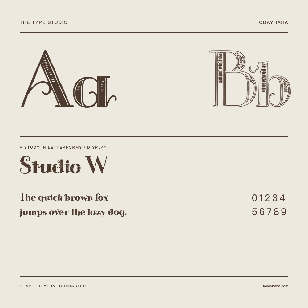 Studio W — Buchstabenstudie mit Beispielsatz und Ziffern