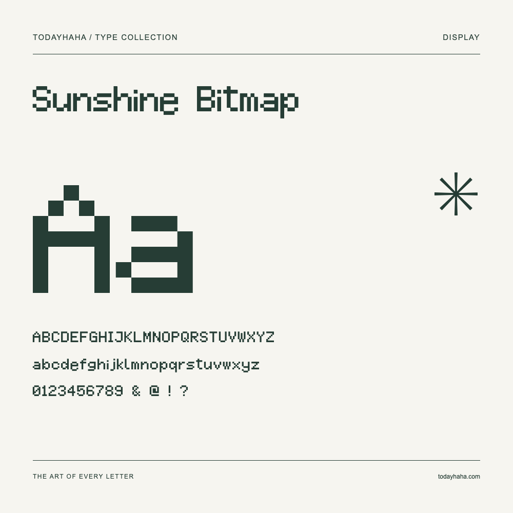 Sunshine Bitmap — Schriftmuster mit Großbuchstaben, Kleinbuchstaben und Ziffern