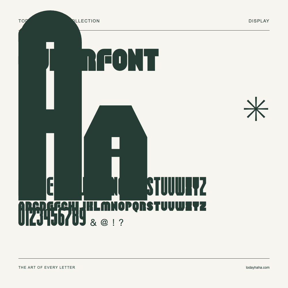 Superfont — Schriftmuster mit Großbuchstaben, Kleinbuchstaben und Ziffern