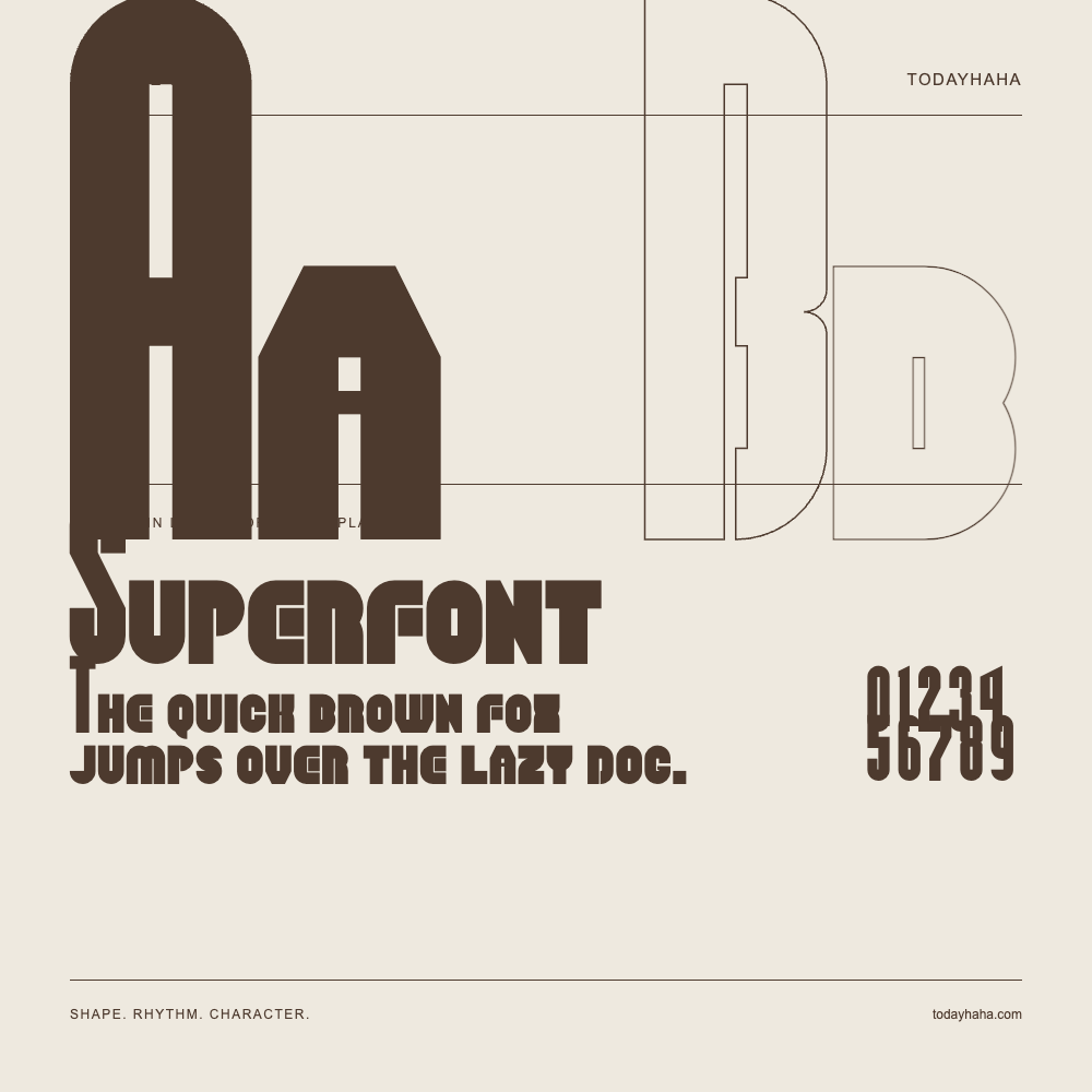 Superfont — Buchstabenstudie mit Beispielsatz und Ziffern