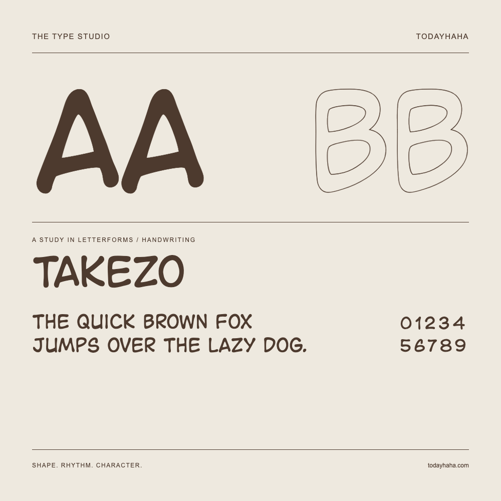 Takezo — Estudio de letras con una frase y números