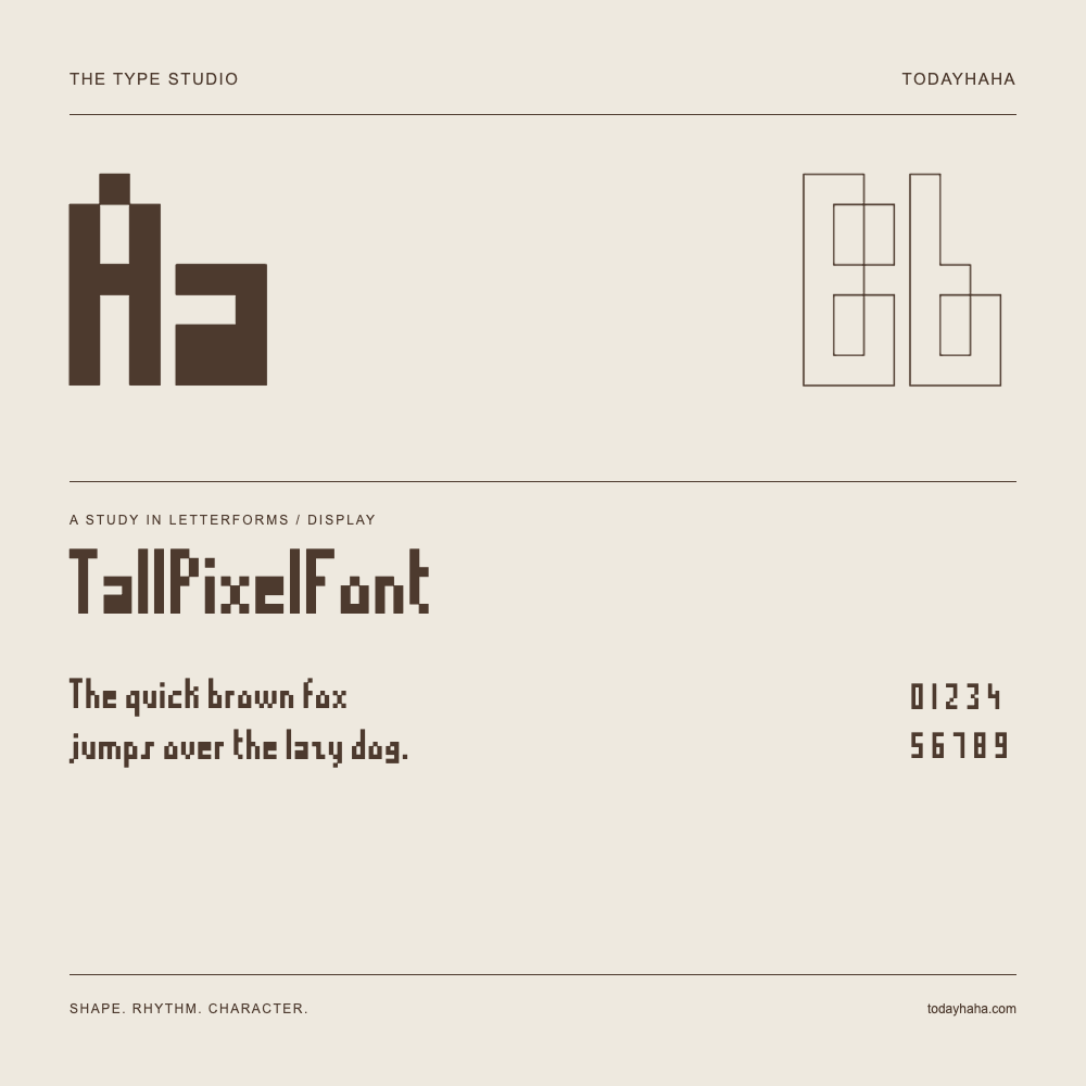TallPixelFont — Studio delle lettere con frase e numeri
