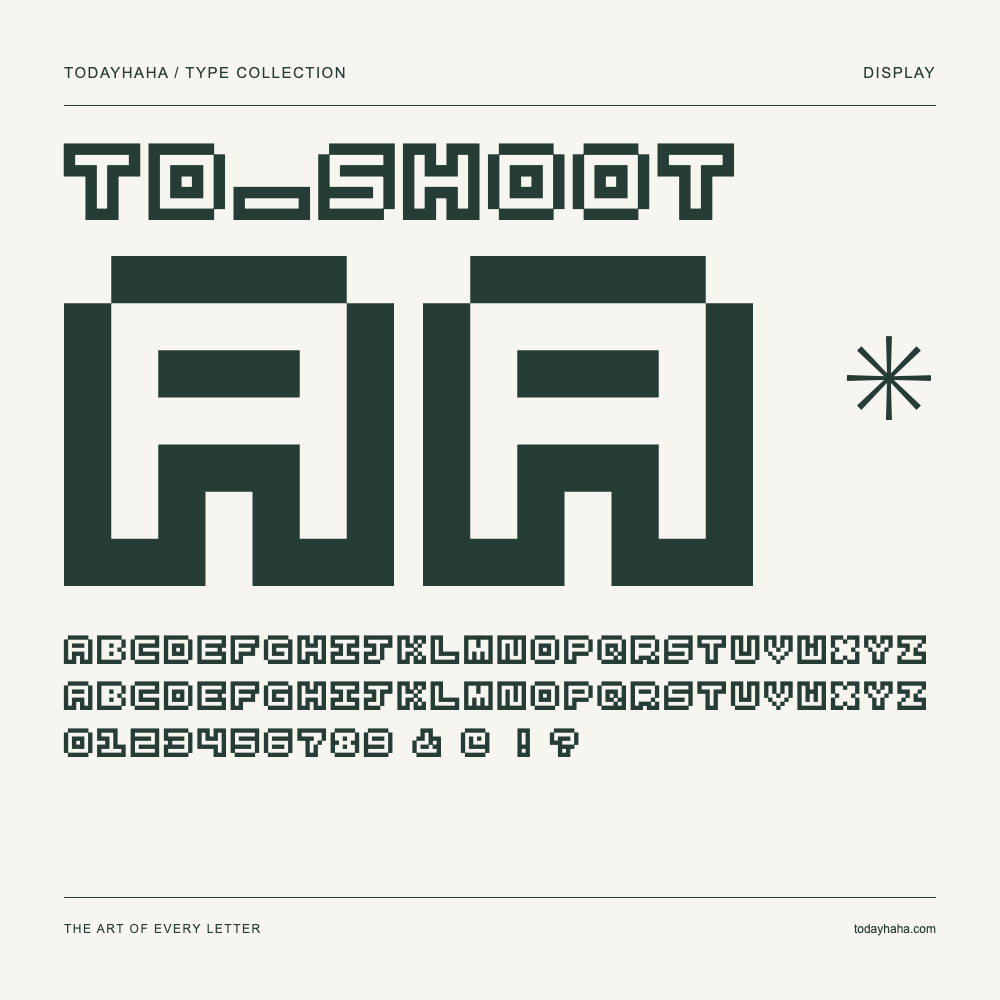 td_shoot — Schriftmuster mit Großbuchstaben, Kleinbuchstaben und Ziffern