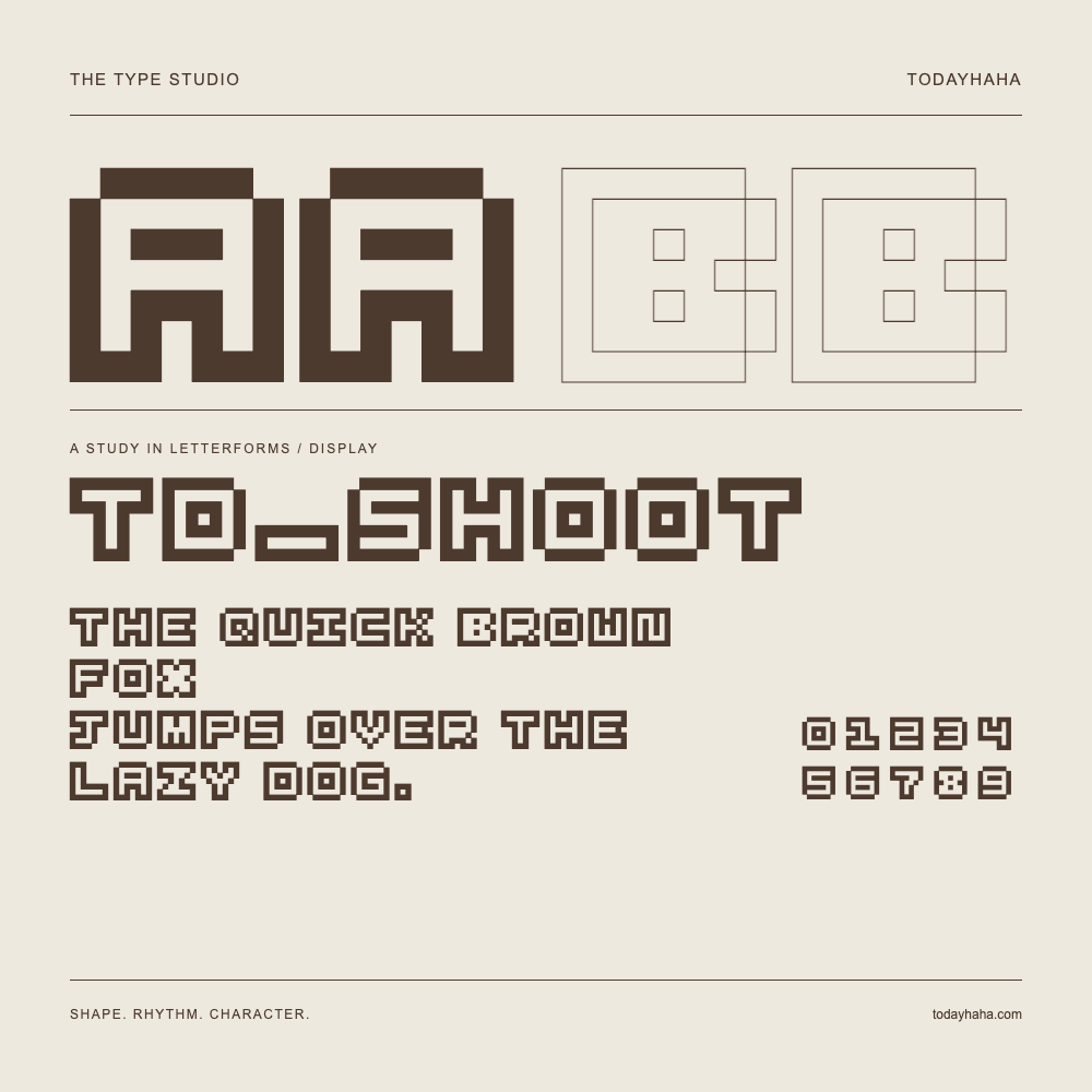 td_shoot — Buchstabenstudie mit Beispielsatz und Ziffern