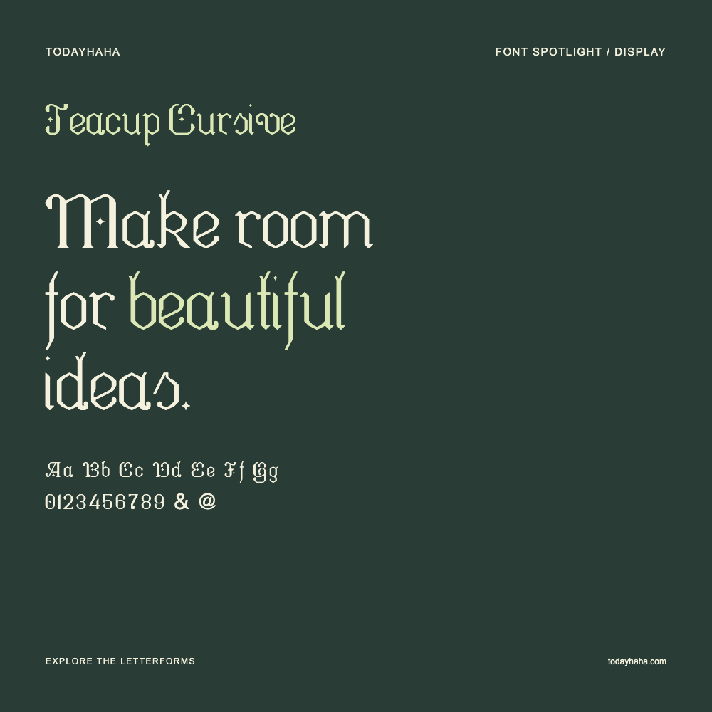 Teacup Cursive — 字体排版海报：示例文字