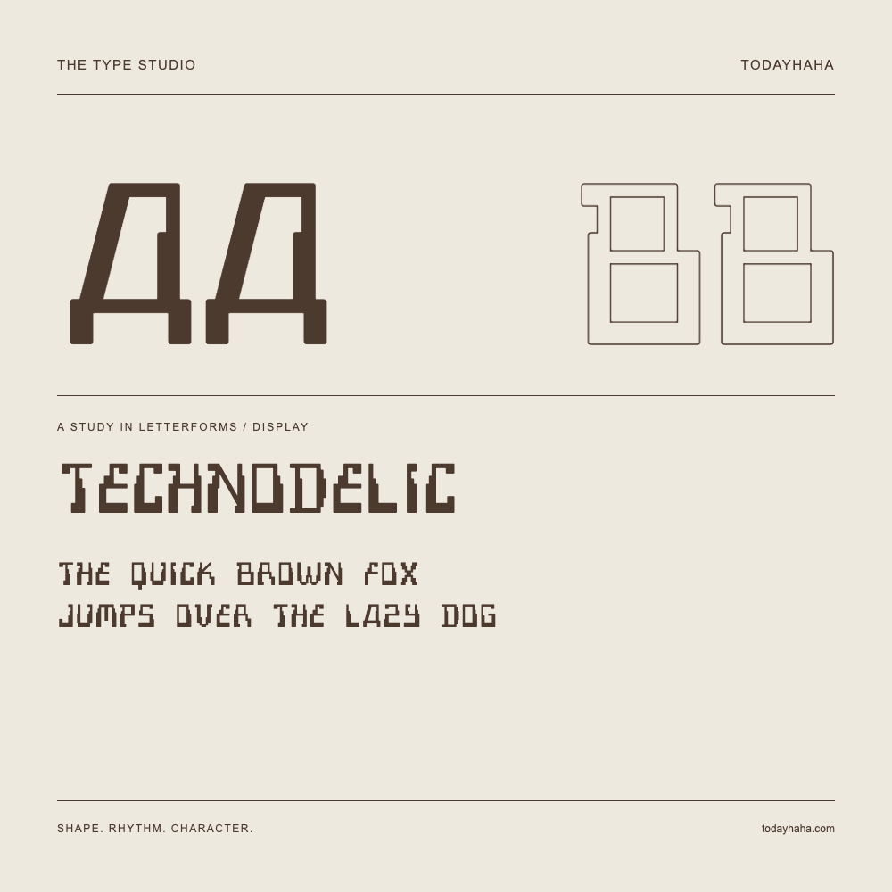 Technodelic — 字形展示：示例句子与数字