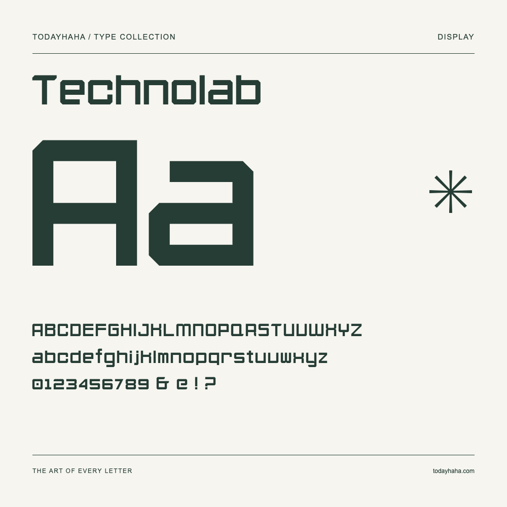 Technolab — Schriftmuster mit Großbuchstaben, Kleinbuchstaben und Ziffern