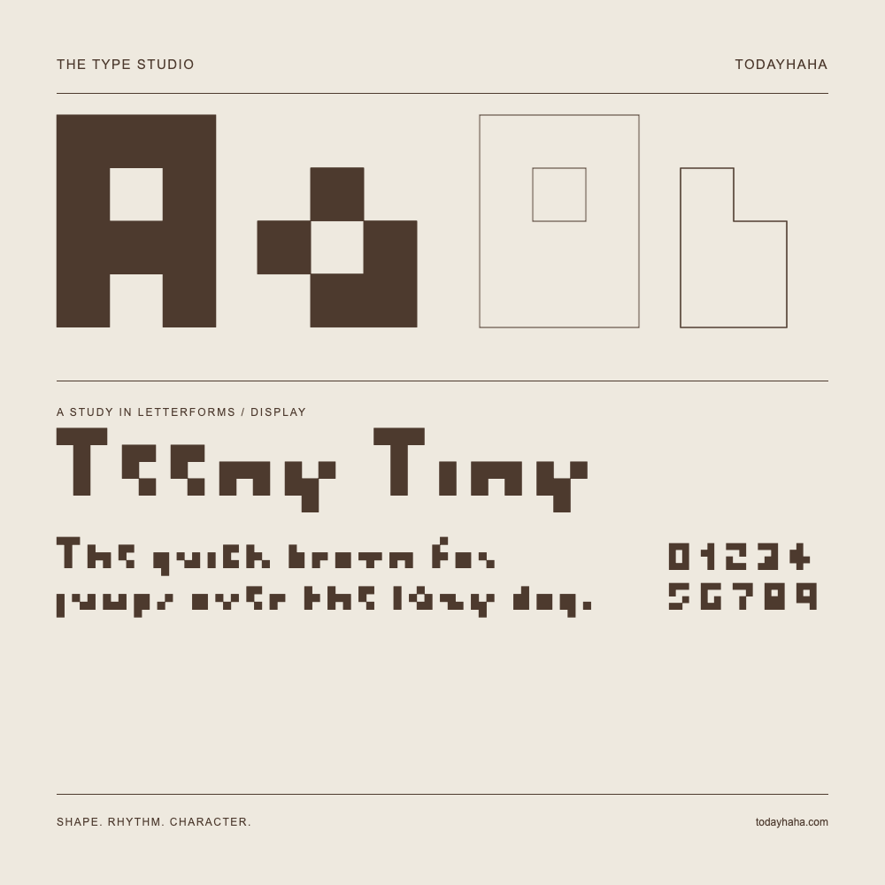 Teeny Tiny — Buchstabenstudie mit Beispielsatz und Ziffern