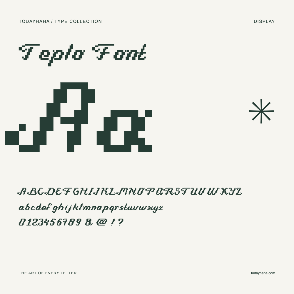 Teplo Font — Schriftmuster mit Großbuchstaben, Kleinbuchstaben und Ziffern