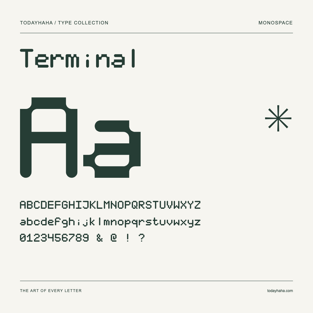 Terminal — Schriftmuster mit Großbuchstaben, Kleinbuchstaben und Ziffern