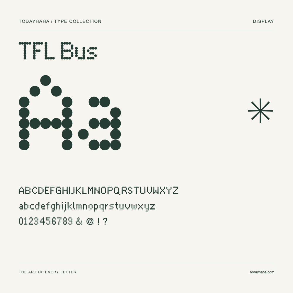 TFL Bus — Font specimen with uppercase and lowercase letters and numbers